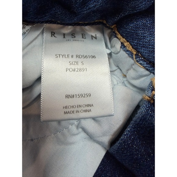 Risen Jeans Womens High Rise Distressed Raw Hem Denim Shorts Dark Wash S - Picture 4 of 10